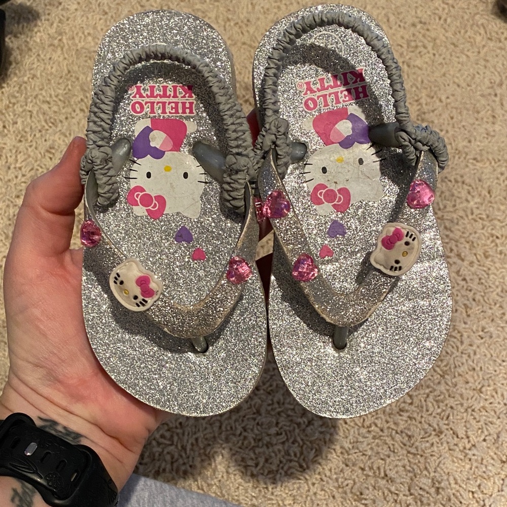Hello Kitty Glittery Silver Kids Flip Flops